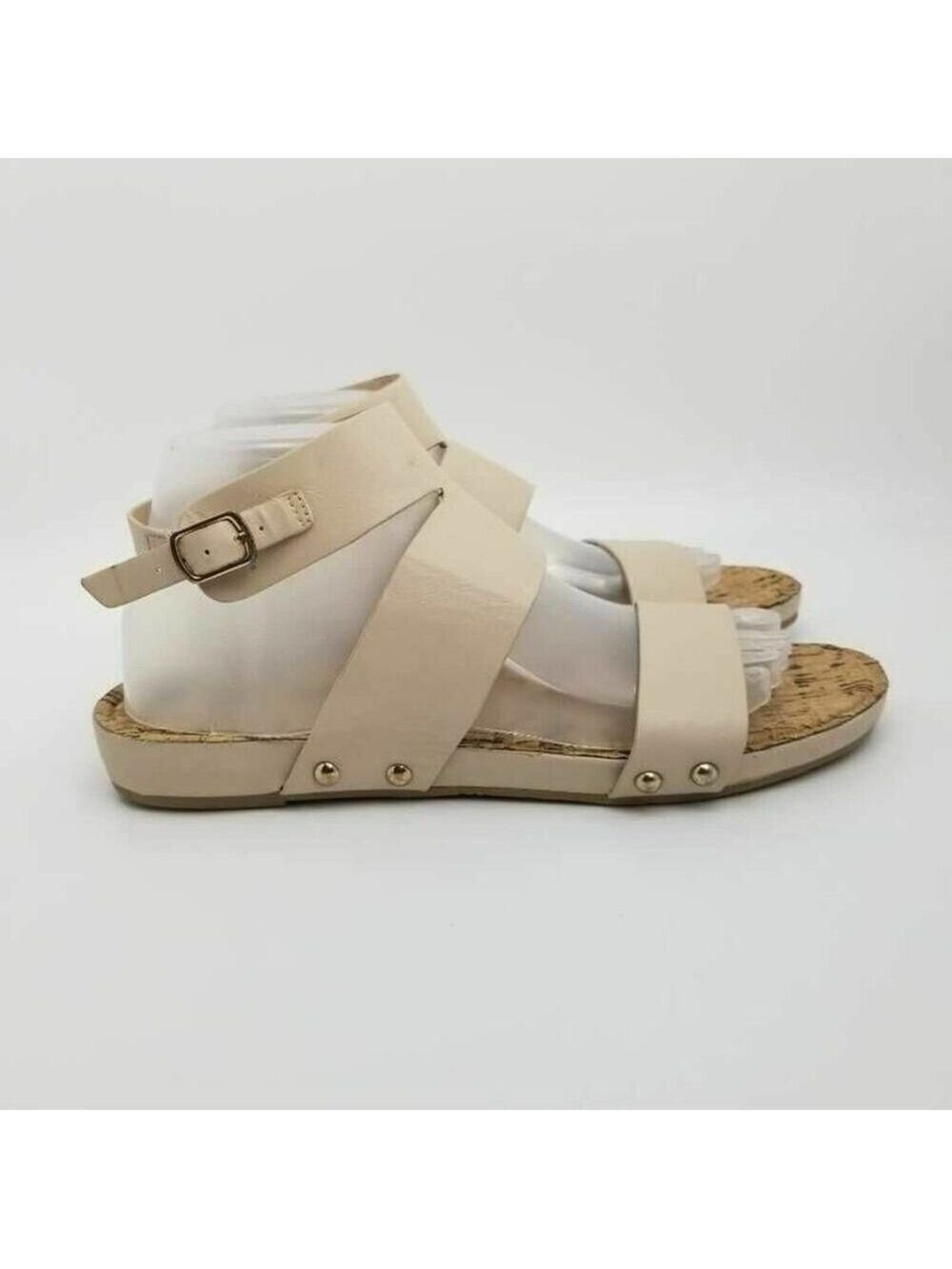 Restricted Womens Ankle Strap Buckle Flat Sandals Beige Size 8.5